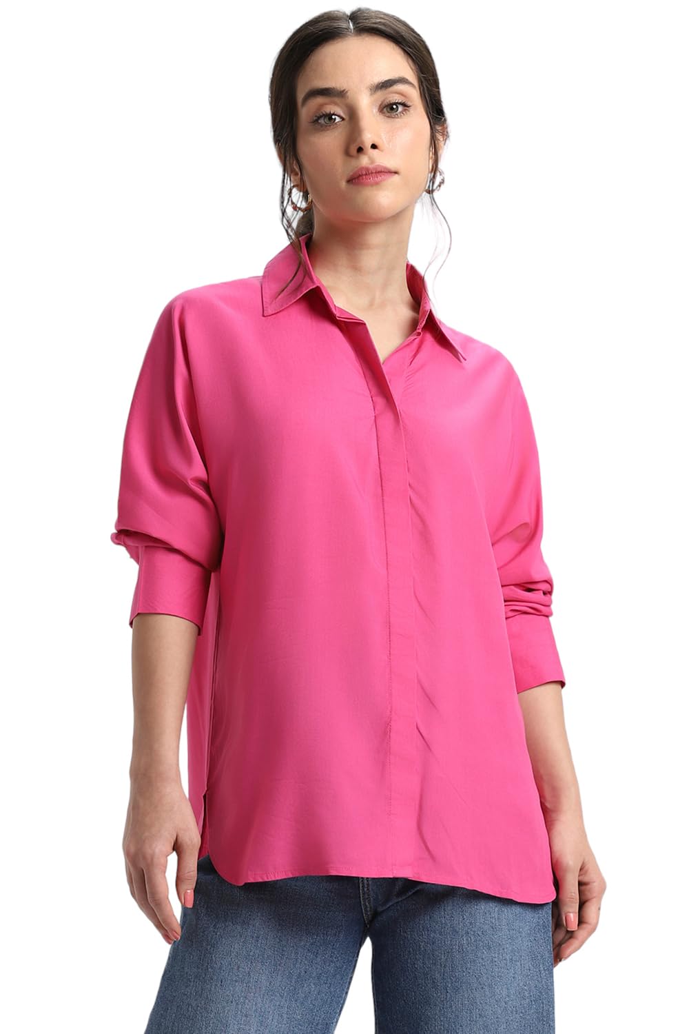 dl woman Women's Oversized Viscose Modal Shirt, Relaxed Fit Solid-picture-52