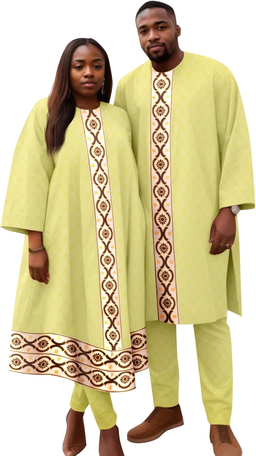 African Clothes for Couple Abaya Shirt Pants 2 Pieces for Women Matching Men's Clothing Outfits