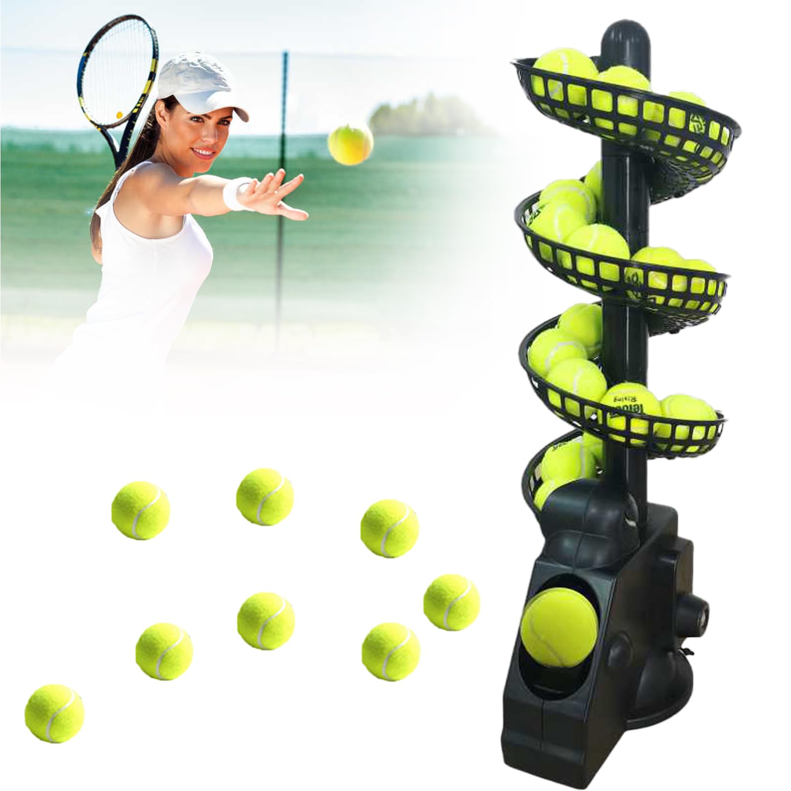 Lanciatore portatile per palline da tennis con sistema automatico intelligente per principianti e scuole