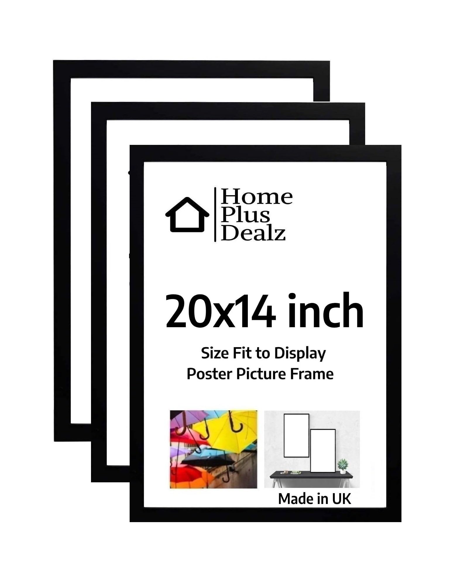 Home Plus Dealz Ltd Picture Frames 20x14'' (Set of 3) Decorative Wall Photo Frames in MDF with Clear Aclyric Glass - Black Matte Poster Frame