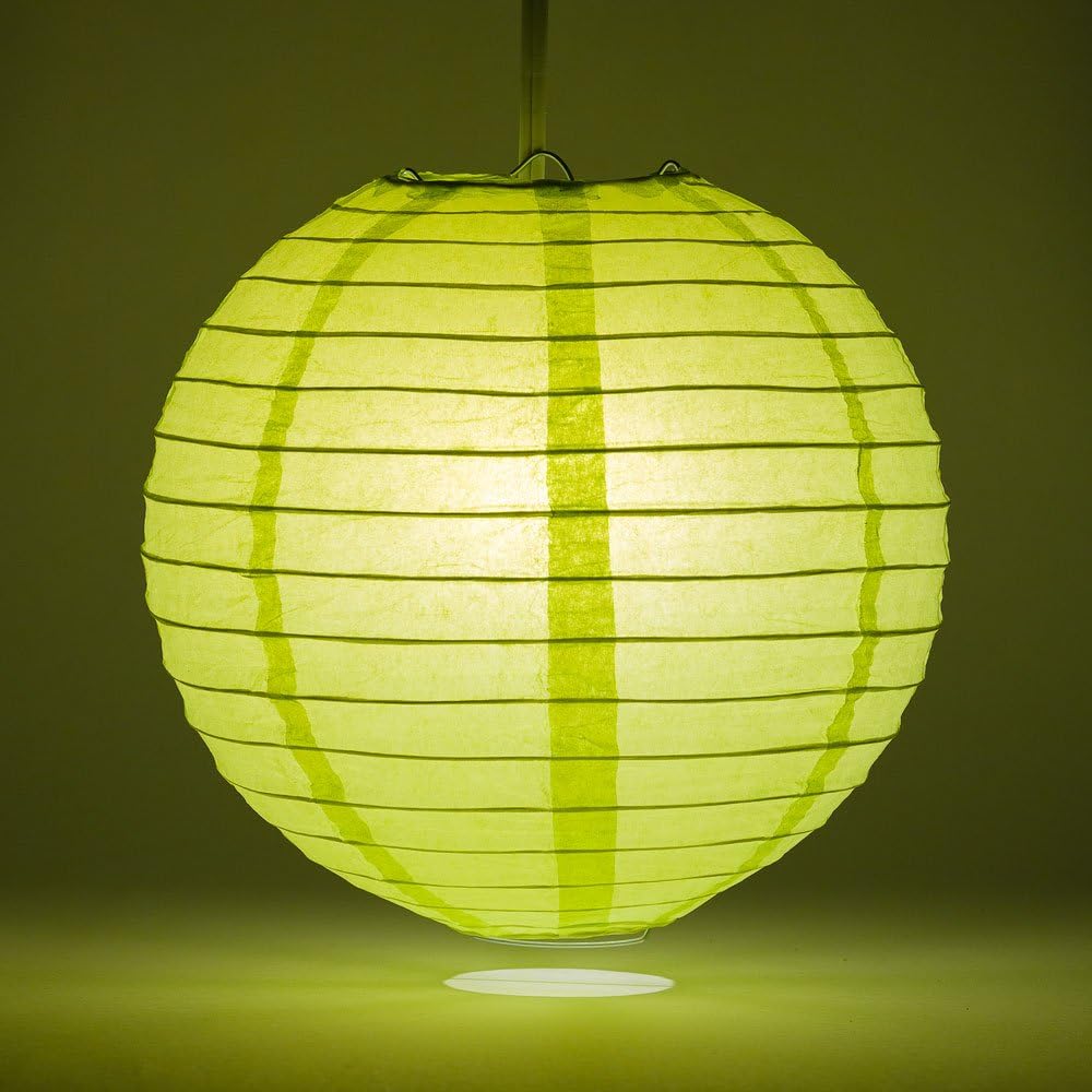 Luna Bazaar Decorative Paper Lantern - (Single, 16-Inch, Yellow-Green, Parallel Ribbing) Round Paper Lantern - Ideal Wedding and Party Decor or Home Accent, Lighting Optional