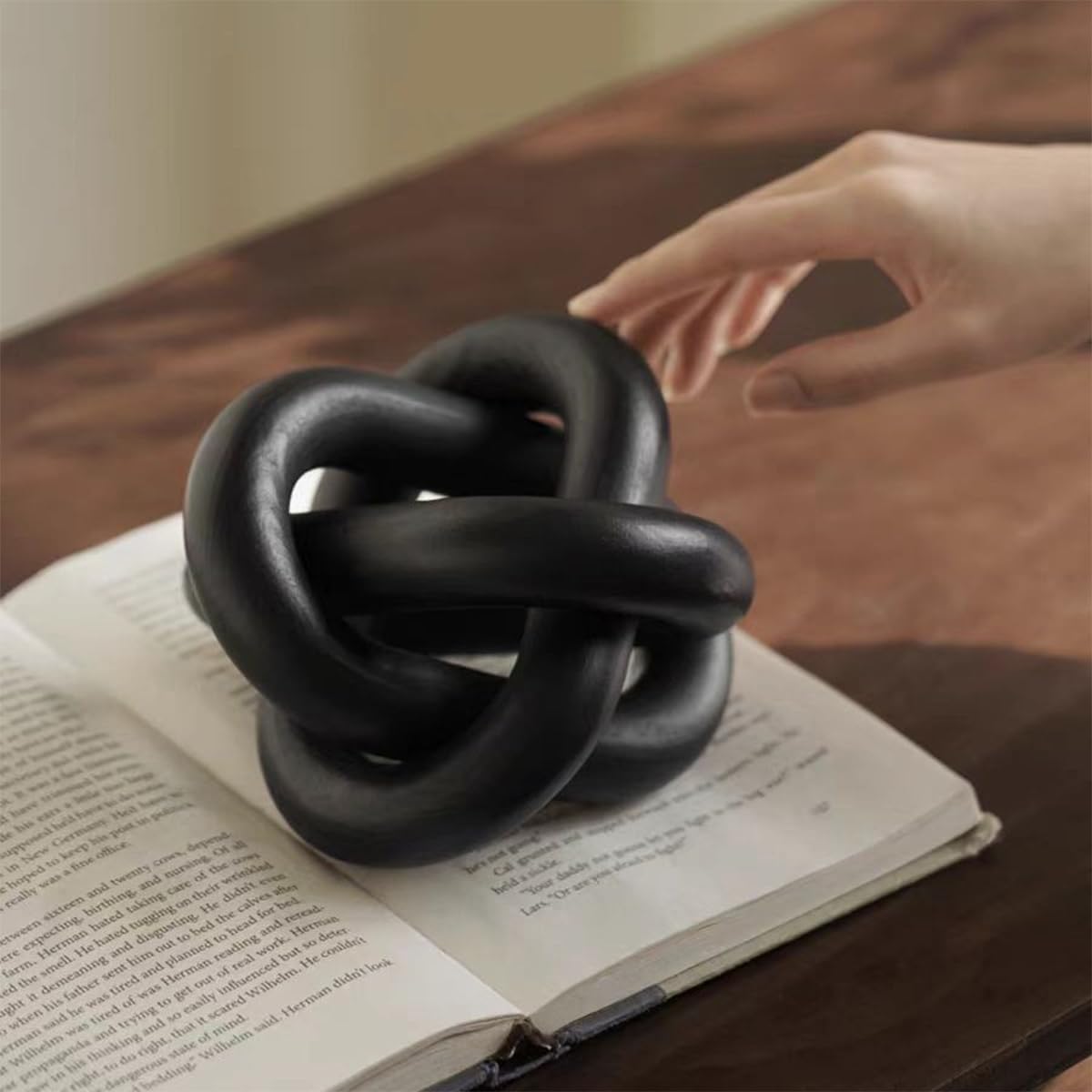Decoración de Nudos de Madera Negra de 3 Secciones, Decoración de Eslabones de Cadena de Madera, para Sala de Estar, Dormitorio, Mesa de Centro, estantería, Chimenea, Bandeja (Negro)