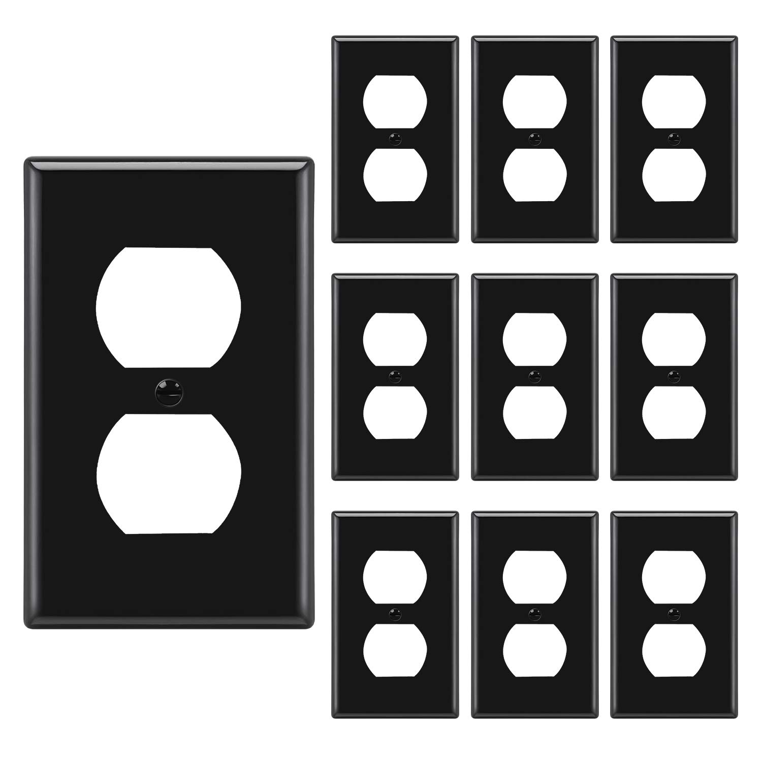 Photo 1 of [10 Pack] BESTTEN 1-Gang Duplex Wall Plate, Standard Size, Unbreakable Polycarbonate Receptacle Outlet and Switch Cover, UL Listed, Black
