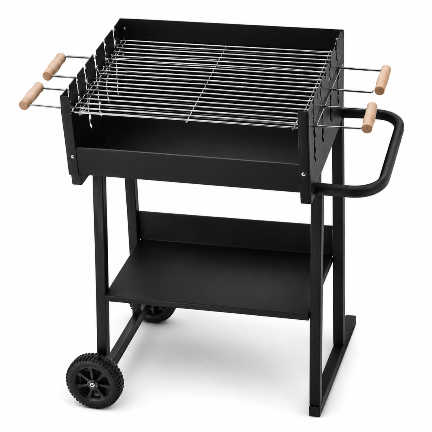 Barbecue A Carbone Con Griglia Regolabile In Altezza Telaio In Acciaio Resistente Al Calore Ripiano Inferiore Porta Accessori E Ruote Per Giardino Terrazzo Picnic 87 x 52 x 90 Cm Nero