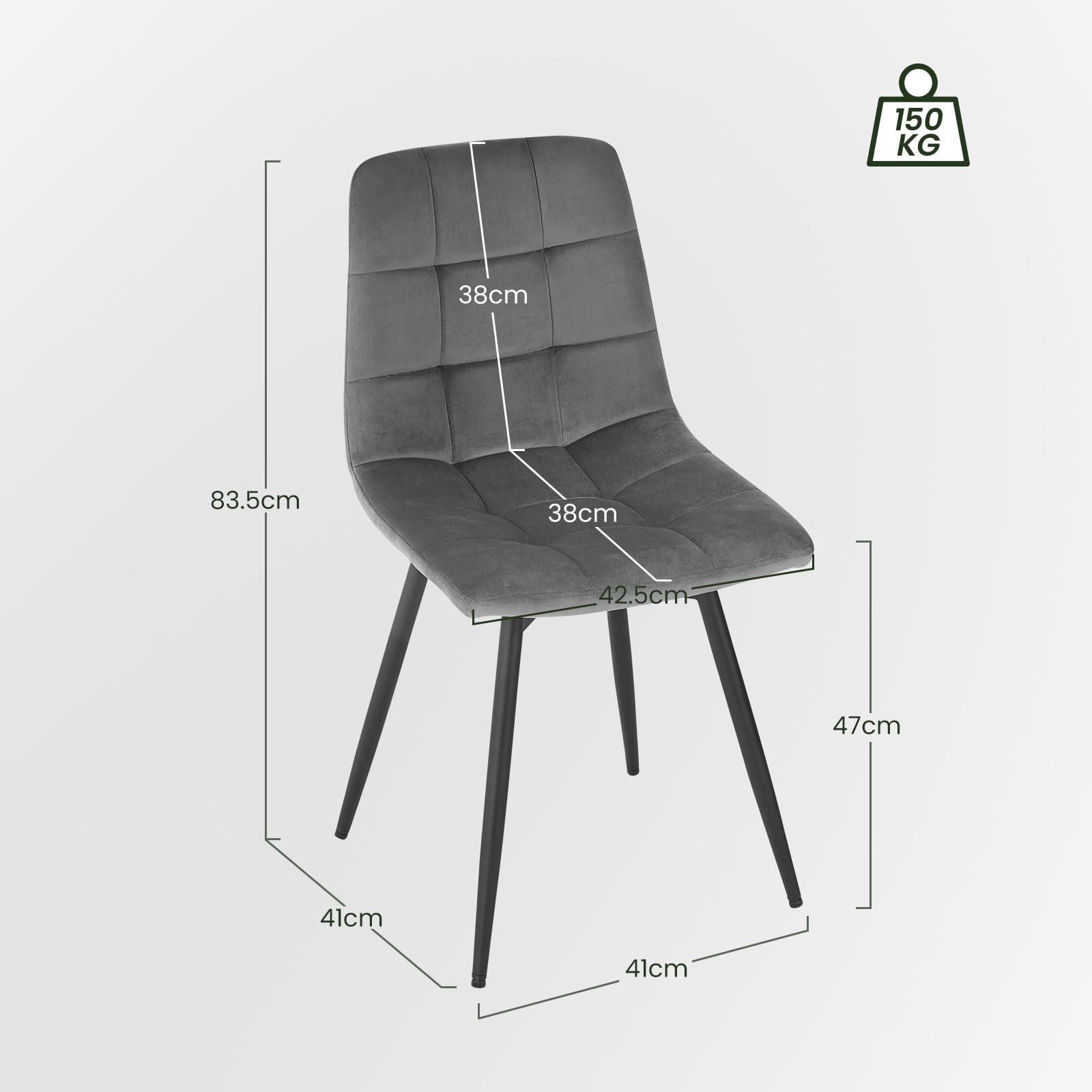 EUGAD Esszimmerstühle drehbar 4er Set, für Esszimmer Küche Wohnzimmer, Küchenstühle gepolstert mit Rückenlehne Samtbezug, mit Metallbeinen, 150 kg belastbar, Dunkelgrau