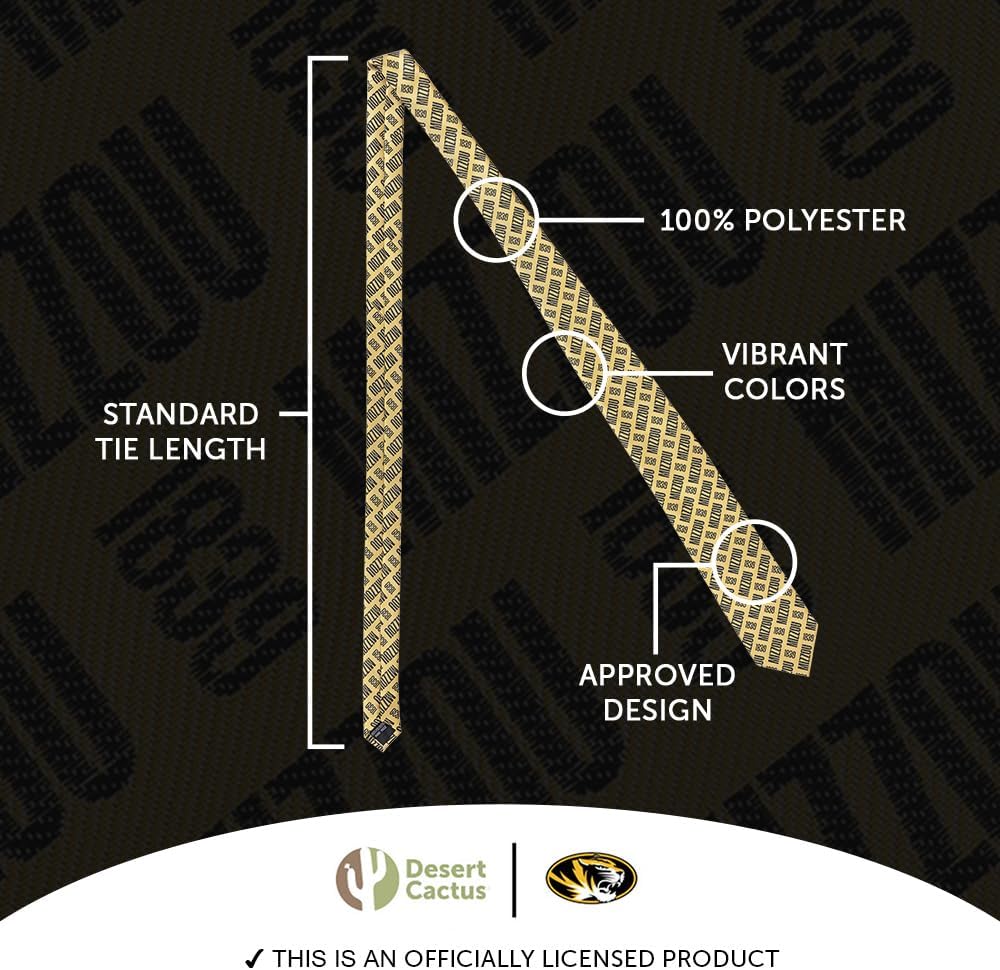 Desert Cactus University of Missouri Neck Tie Mizzou Tigers 100% Polyester Necktie with Logo, Officially Licensed (Tie E)