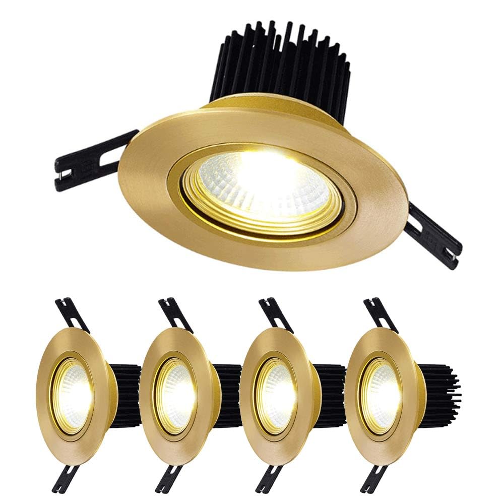 Lot de 5 Spots Encastrés LED en Laiton Doré avec Finition Laiton pour Salon Ou Couloir