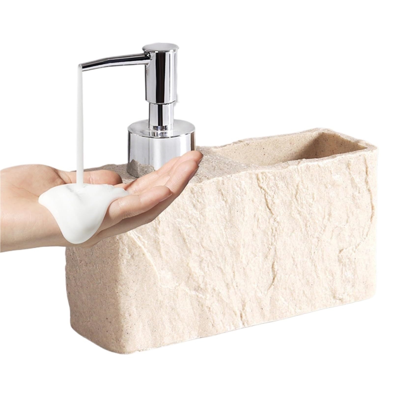 Mdnipqbam Beige Exquisite Multifunctional Soap Dispenser With Sponge Holder Made Of Marble-Patterned Resin For Bathroom(Beige)
