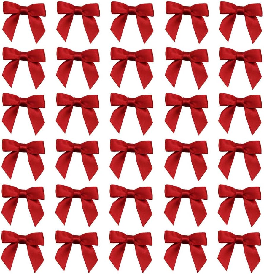 7Rainbows 50pcs Boutique 1.5" Red Satin Ribbon Mini Bows for Craft Sewing Scrapbooking Wedding and Gift Wrapping