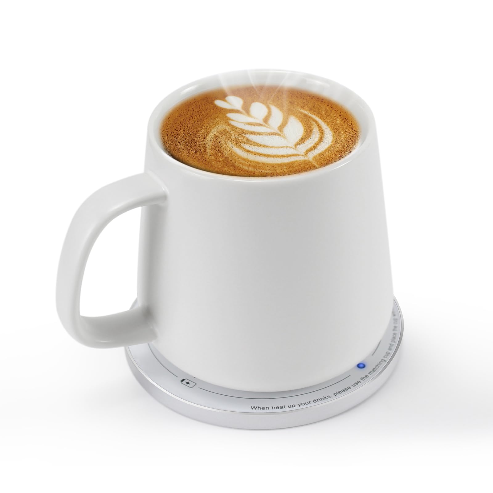 APEKX Self-Heating Ceramic Mug Set - 131°F / 55°C Optimal Temperature Control, Wireless 15W Phone Charging Pad - 12.8 fl oz/380 mL Capacity with USB-C Power Adapt (White)