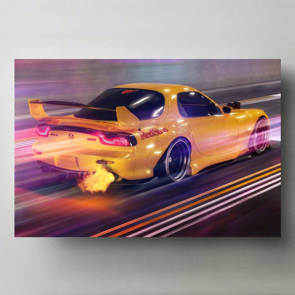 Affiche Toile RX-7 Jaune 70x100 cm | Déco Salon Moderne