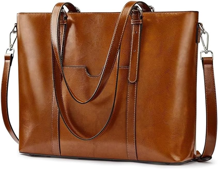 AMERTEER Women’s PU Leather Tote Bag For Women – Womens Tote Bags Women, Large Capacity Shoulder Bags For Ladies Leather Handbag, Laptop Handbags, Vintage Leather Purse, Cowhide Travel Satchel Handbag