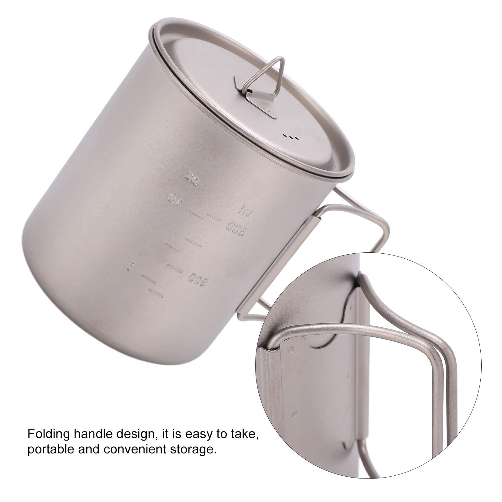 FOUF Titan-Becher, 750 Ml, Outdoor-Wand-Isolierbecher, Campingbecher mit Klappbaren Griffen und Deckel, Edelstahl-Design, Tragbarer Camping-Titan-Topf für Outdoor-Camping, Wandern, Rucksackreisen