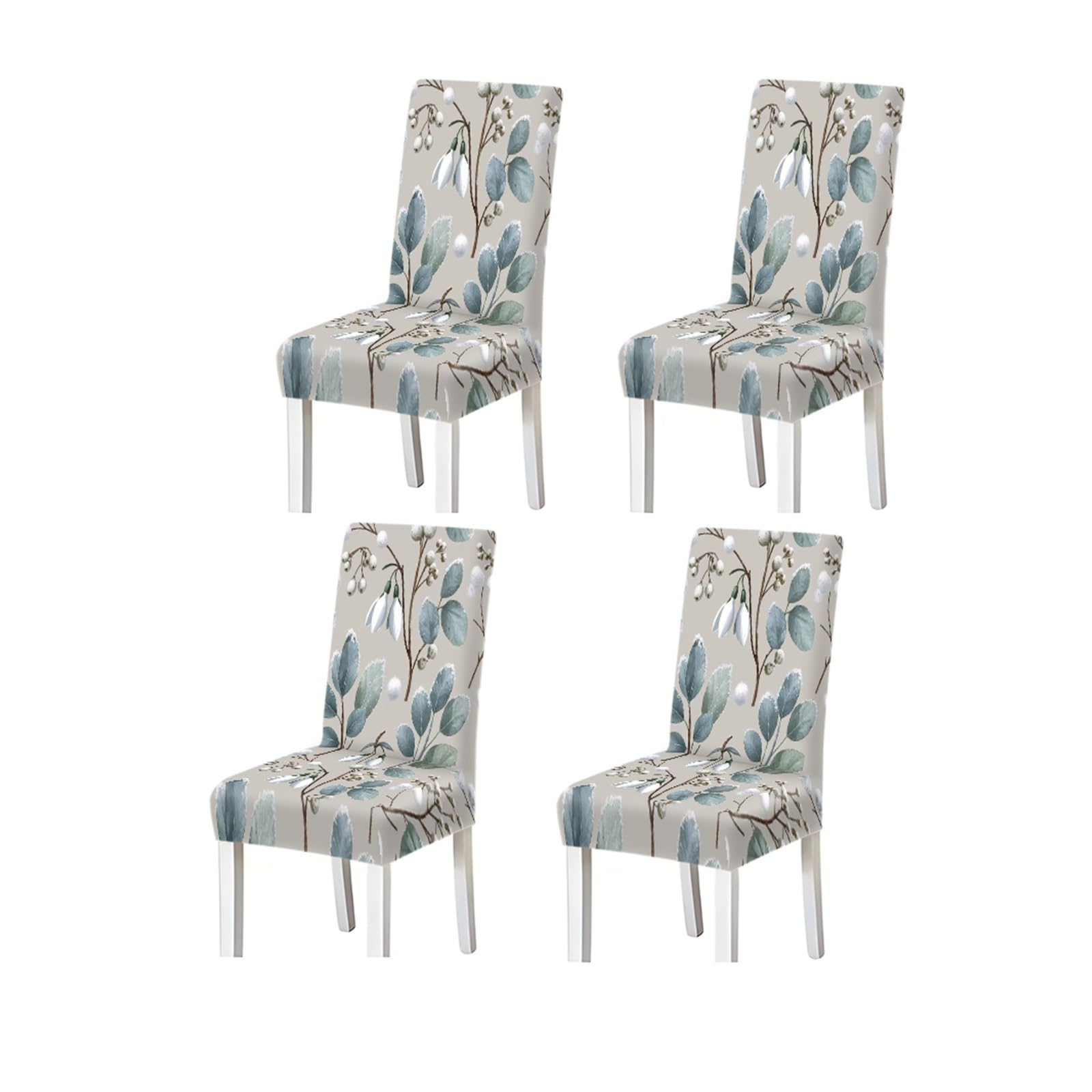 BOSUYBN Winter Snowdrop Eucalyptus Botanical Print Dining Chair Covers, Stretch Slipcovers For Home Kitchen Dining Room Party, 2/4/6PCS Furniture Protectors for Home Dining Room(4PCSChair cover)