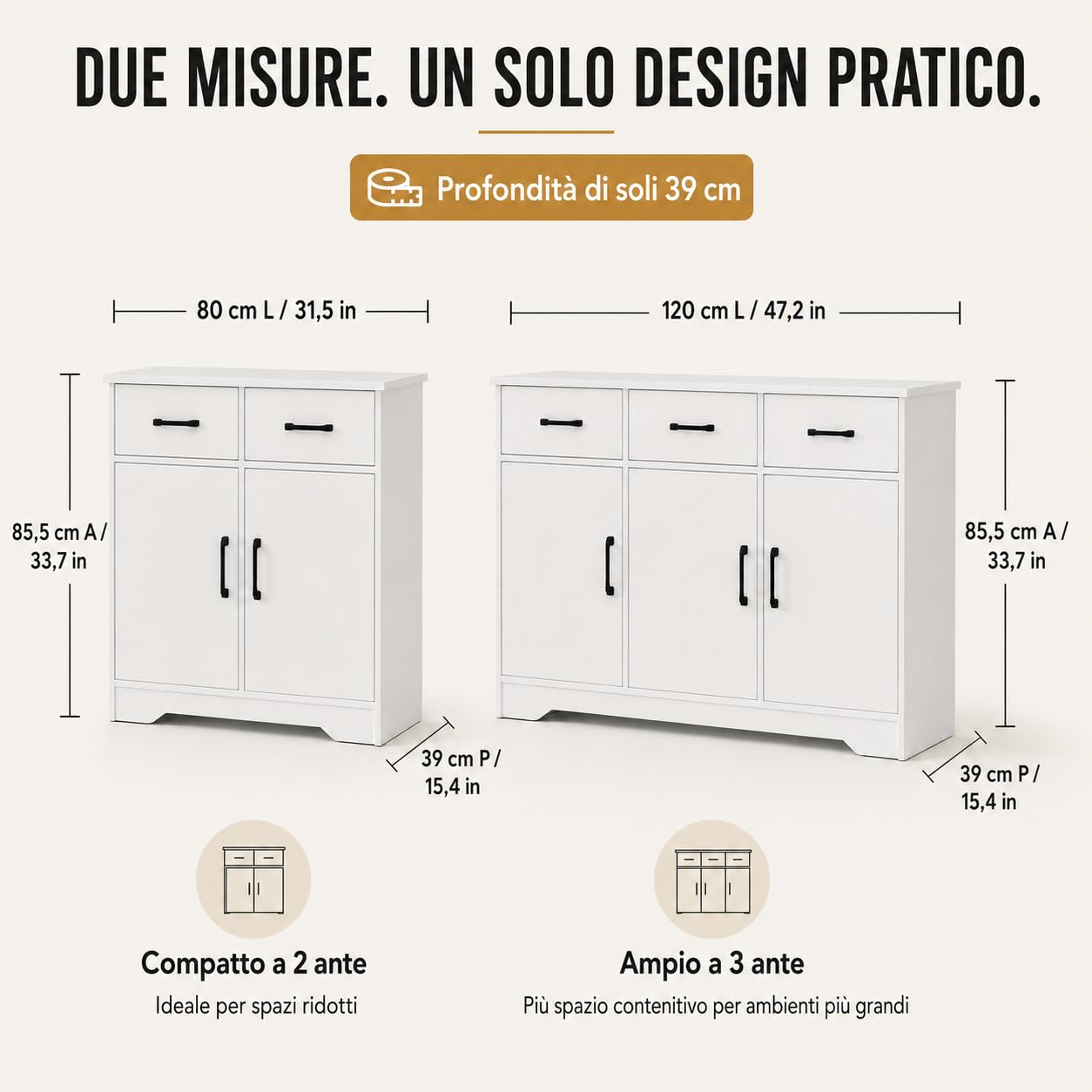 Credenza con Cassetti e Ante, Mobile Soggiorno Salvaspazio