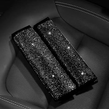 Bling Bling 2PCS Car Safety Belt Covers - Crystal Diamond Seat Belt Shoulder Pads for Women or Girls Black