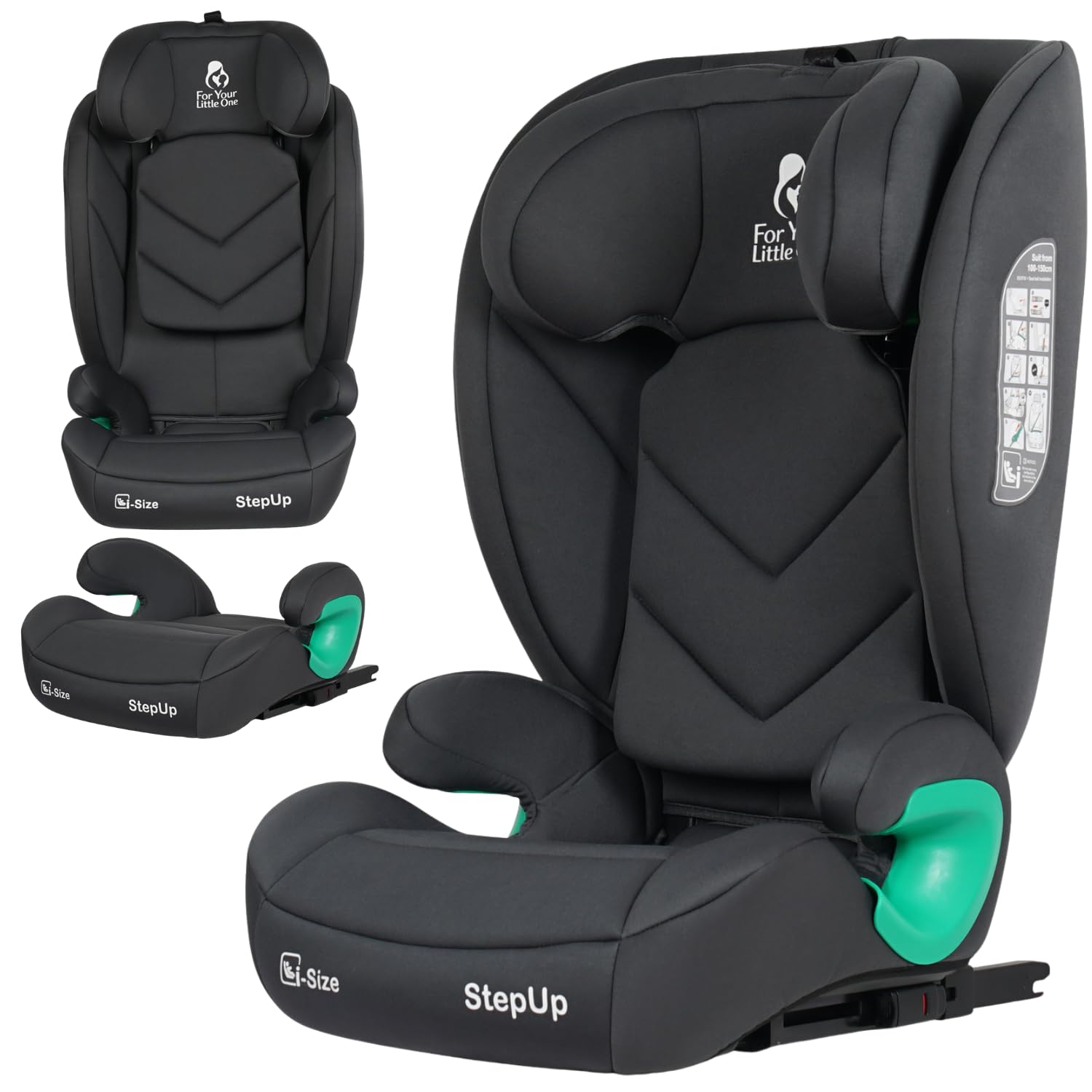 For Your Little One StepUp i-Size R129 ISOFIX Car Seat 100-150cm, 4-12 Years - Slate Mist