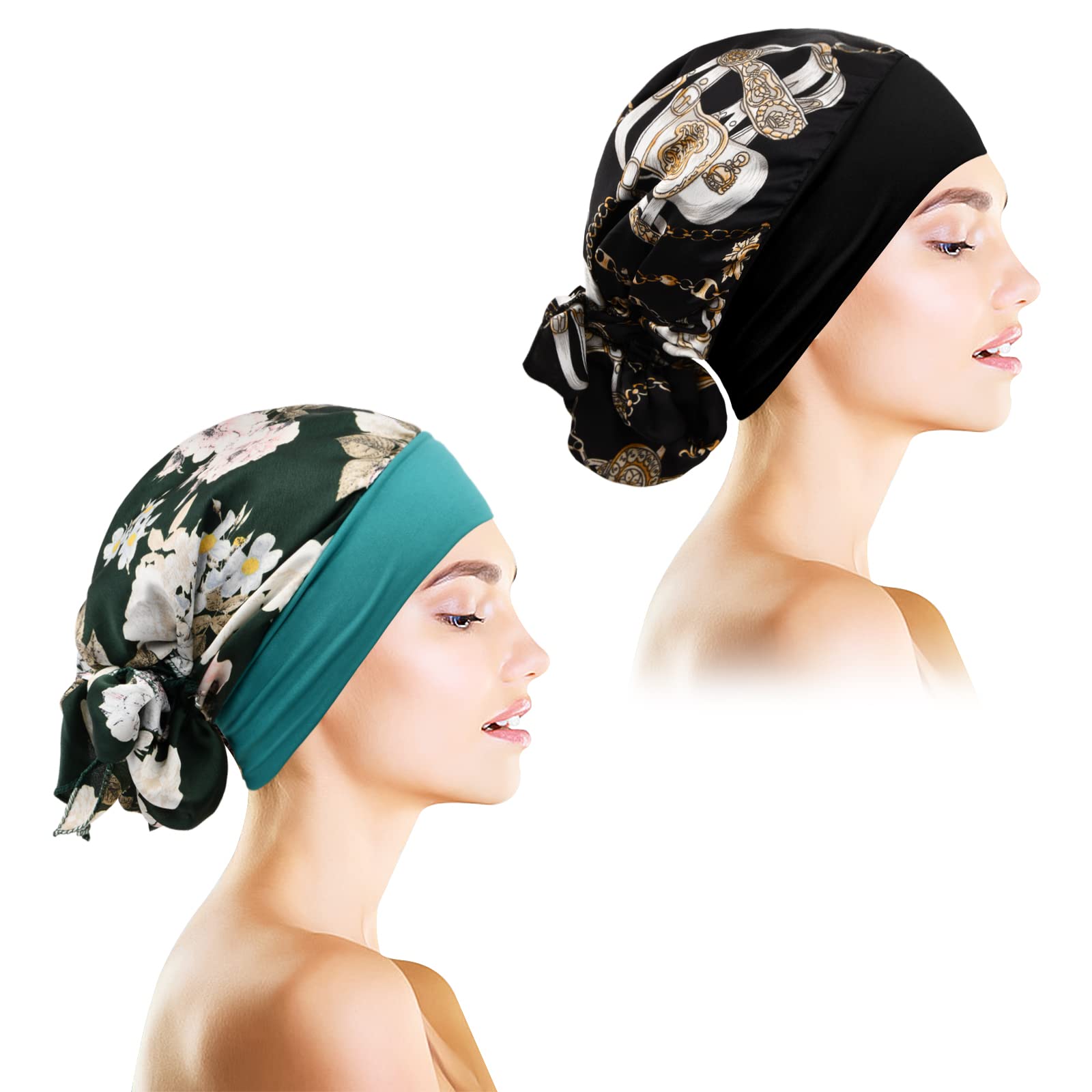 Jinlaili 2 × Gorro Quimioterapia Mujer, Quimioterapia Cancer Turbante, Elegante Verano Sombrero de Chemo, Pañuelos Oncologicos para Mujer, para Chemo, Oncológico, Noche, Pèrdida de Pelo