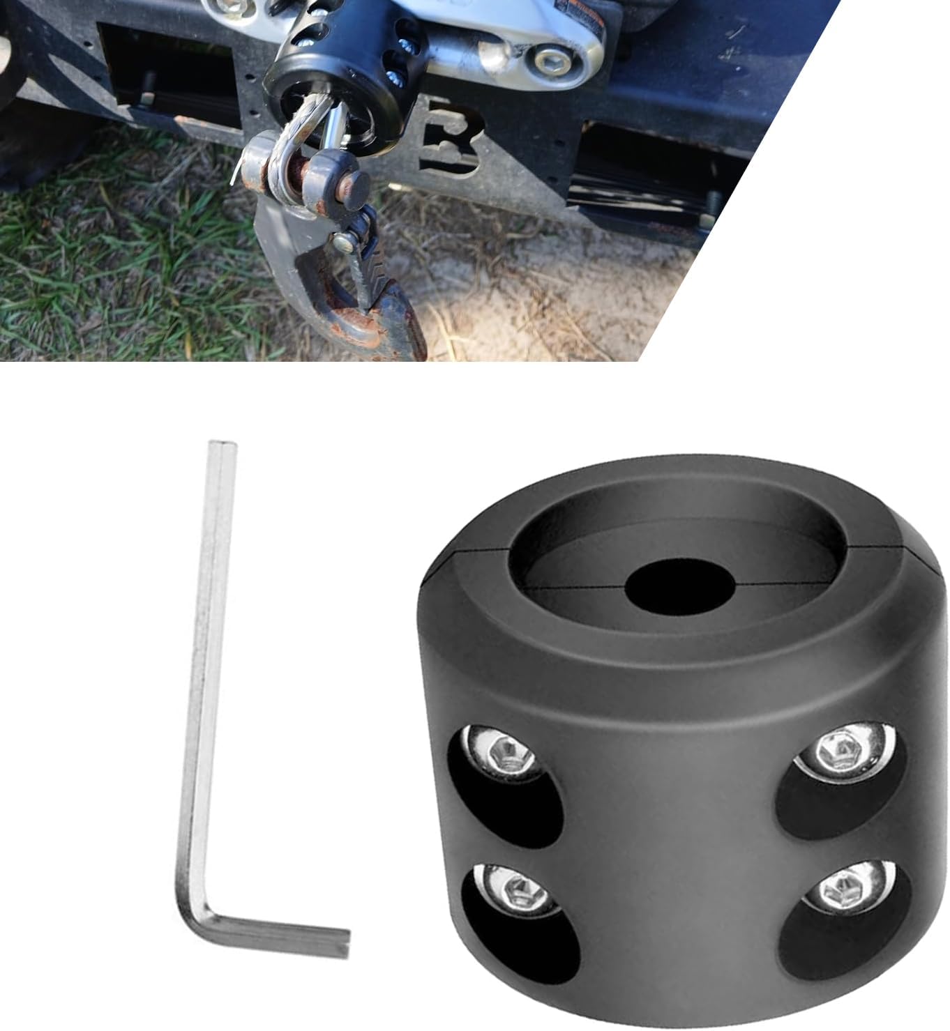 Winch Stopper for Cable, Rubber Winch Cable Hook Stopper, Rubber Rope Line Saver for Wire & Synthetic Rope, Prevent Pulling Bounce and Abrasion, Universal for Truck UTV ATV (Black)