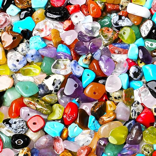 200pcs Natural Chip Stone Beads Gemstone Healing Crystal Loose Rocks Bead Irregular Glass Seed Charm...