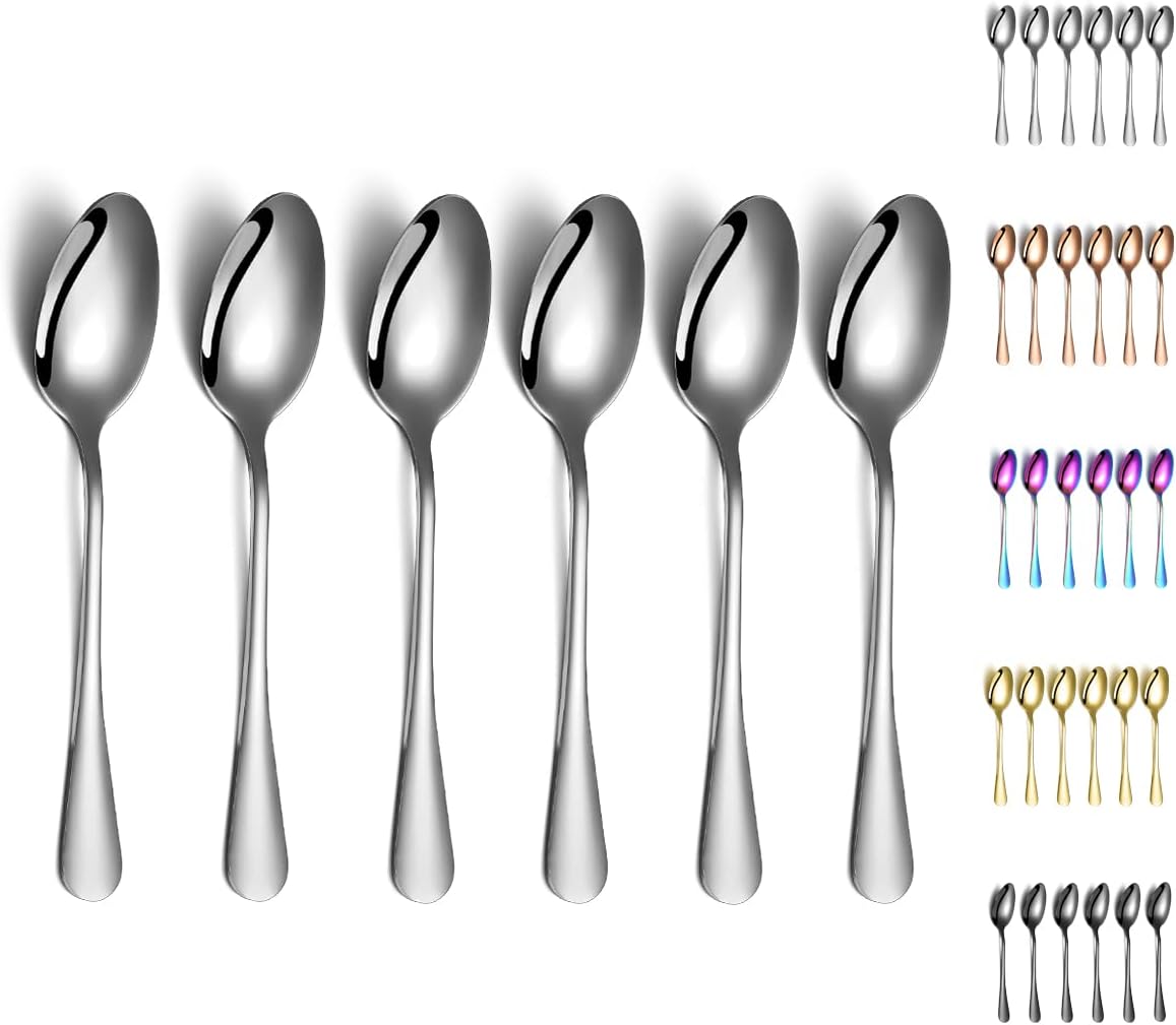 Kyraton 6 Pieces 19cm Stainless Steel Table and Soup Spoons, Dessert Spoons - Dishwasher Safe Set