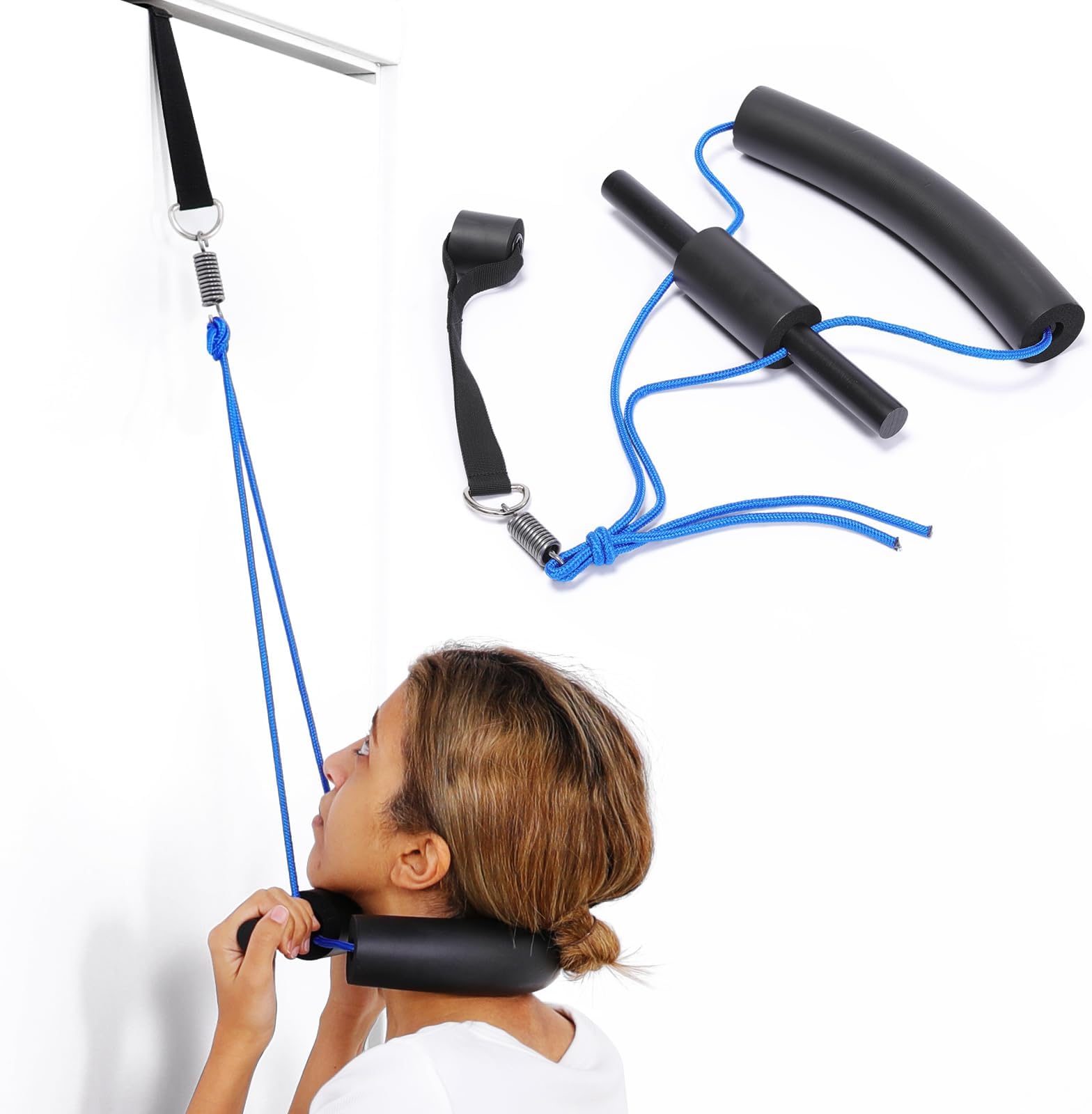 Fanwer Cervical Neck Traction Device Over Door, Portable Neck Stretcher Strap for Neck Pain Relief