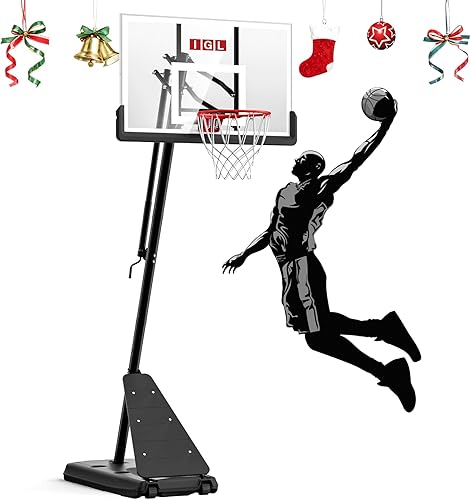 IGL Aro de baloncesto para exteriores con tablero trasero inastillable de 52 pulgadas, aro de baloncesto portátil de 10 pies de altura para
