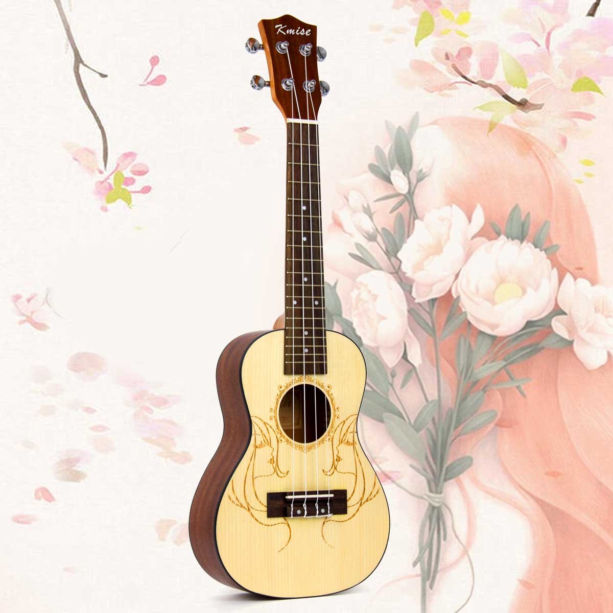 Concert Ukulele,Kmise Solid Spruce Ukelele 23 inch 4 String Hawaii Guitar Uke with Bag and Digital Tuner - Image 4