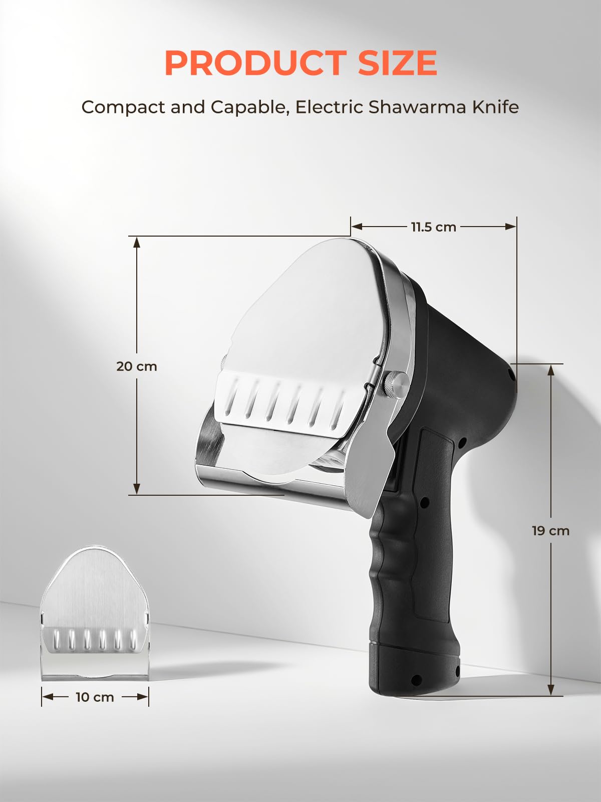FOHERE Couteau à Kebab Electrique, Epaisseur de Coupe Réglable 0-8mm, 3800 RPM, Trancheuse à Viande Turc Shawarma Döner Kebab avec 2 Lames D100 mm, pour Restaurant, Snack-bar