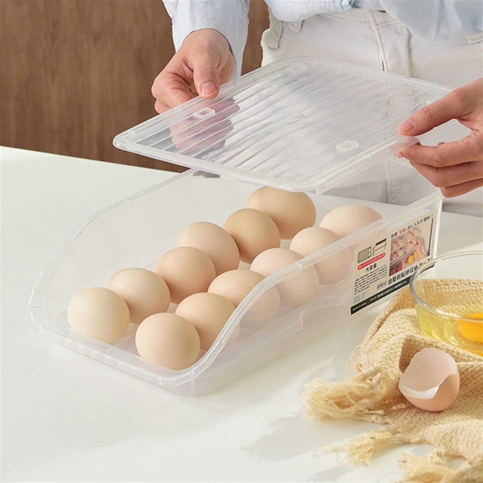 Eierbehälter für Kühlschrank, automatischer rollender Vorratsbehälter, Eierhalter für Kühlschrank, Küchen-Organizer, Haushalt, Eierkartons