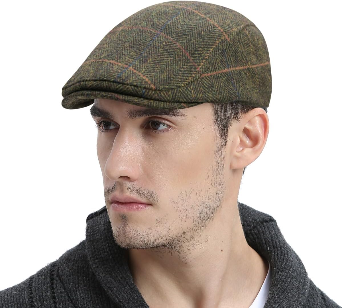 Men Wool Blend Flat Cap Tweed Newsboy Ivy Hat - Image 7