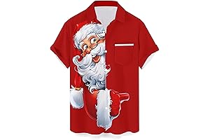 Men's Funky Christmas Button-Down Aloha Shirt with Santa Print