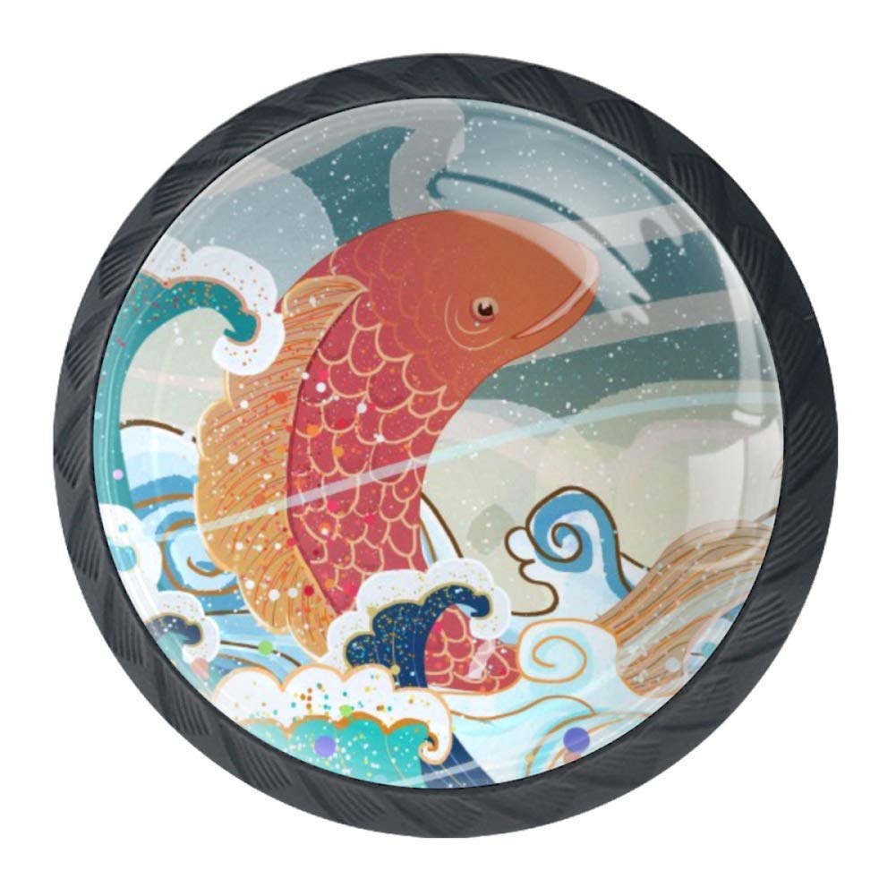Japanese Koi Carps Cabinet Dresser Drawer Knobs Glass Pull Handle for Cabinet Door Wardrobe Cupboard