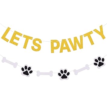 Festiko Lets Pawty Banner, Dog Birthday Party Themed for Pet Puppy Dog Paw Print Bone 1st 2rd Birthday Anniversary Decoration Supplies