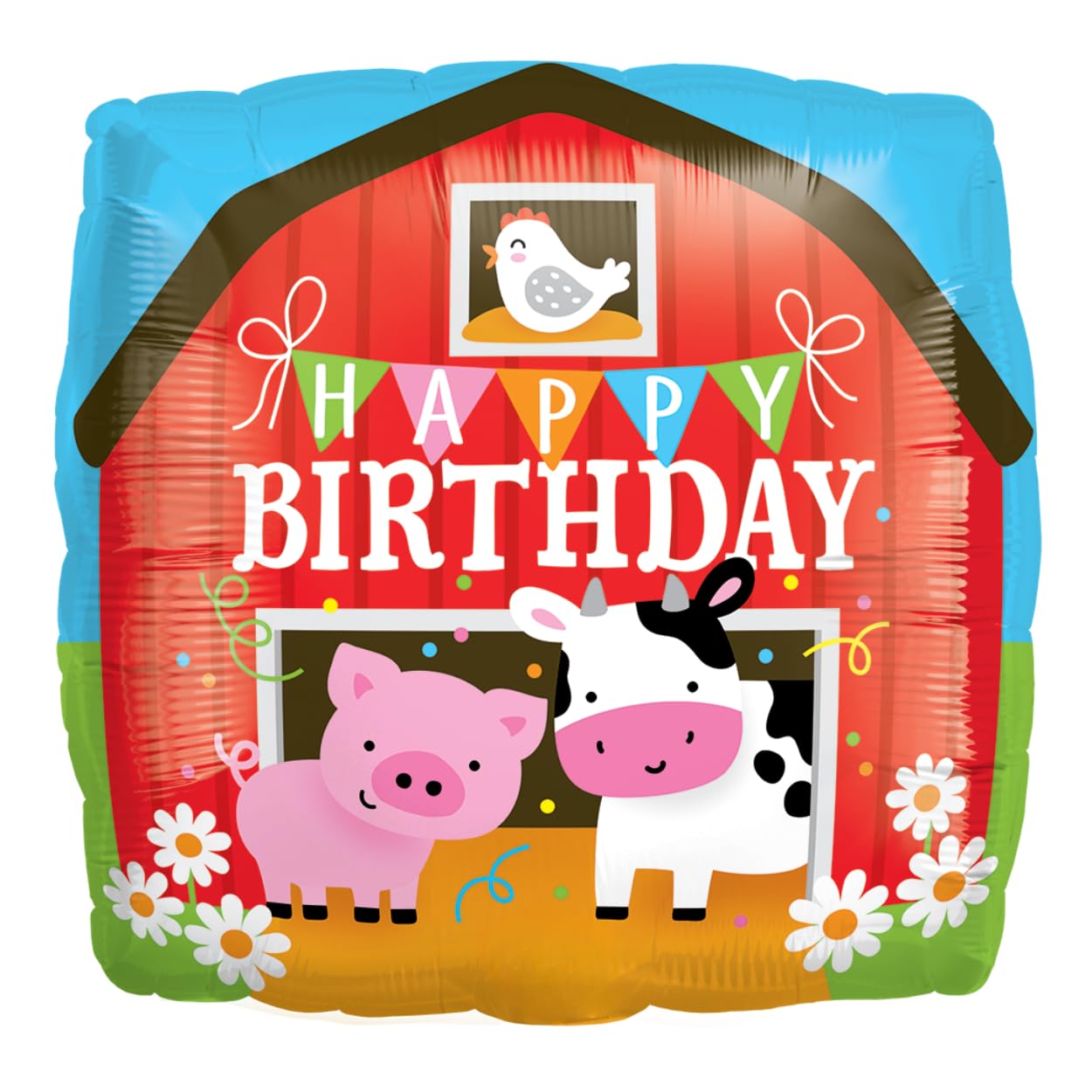 Qualatex 26549 Happy Birthday Barn 18" Square Shaped Foil Balloon