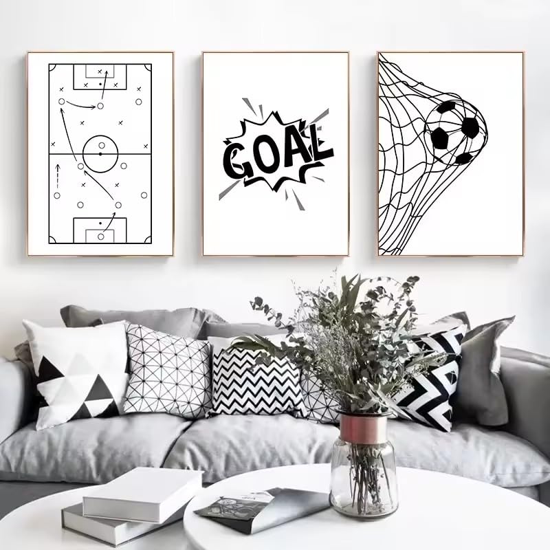 LMAIWANG Cuadro en lienzo de portería de fútbol en blanco y negro, interesante y moderno, estilo deportivo, póster decorativo de pared, decoración artística para el hogar (60 x 90 cm, sin marco)