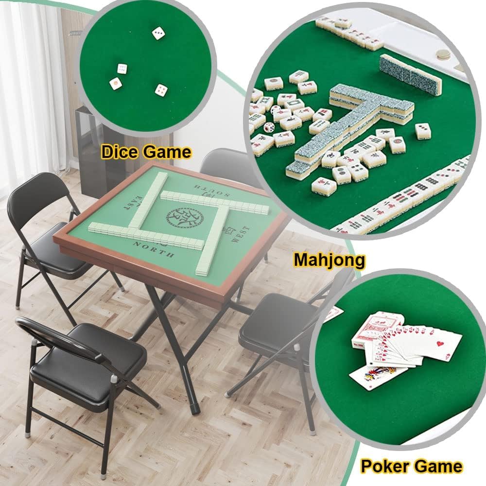 Składany stół mahjong dla 4 graczy z uchwytami na kubki, przenośny drewniany stół do gier planszowych do Majiang, składany stół karciany z szufladą