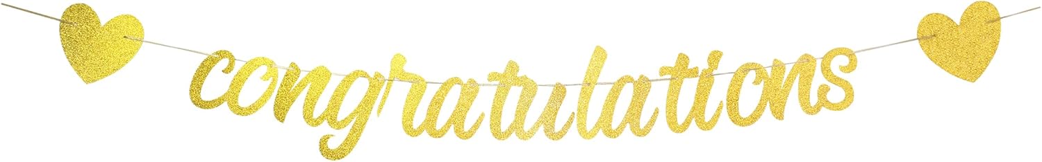 TUIC Gold Glitter Congratulations Graduation Banner - Perfect for College Graduation Party Decorati