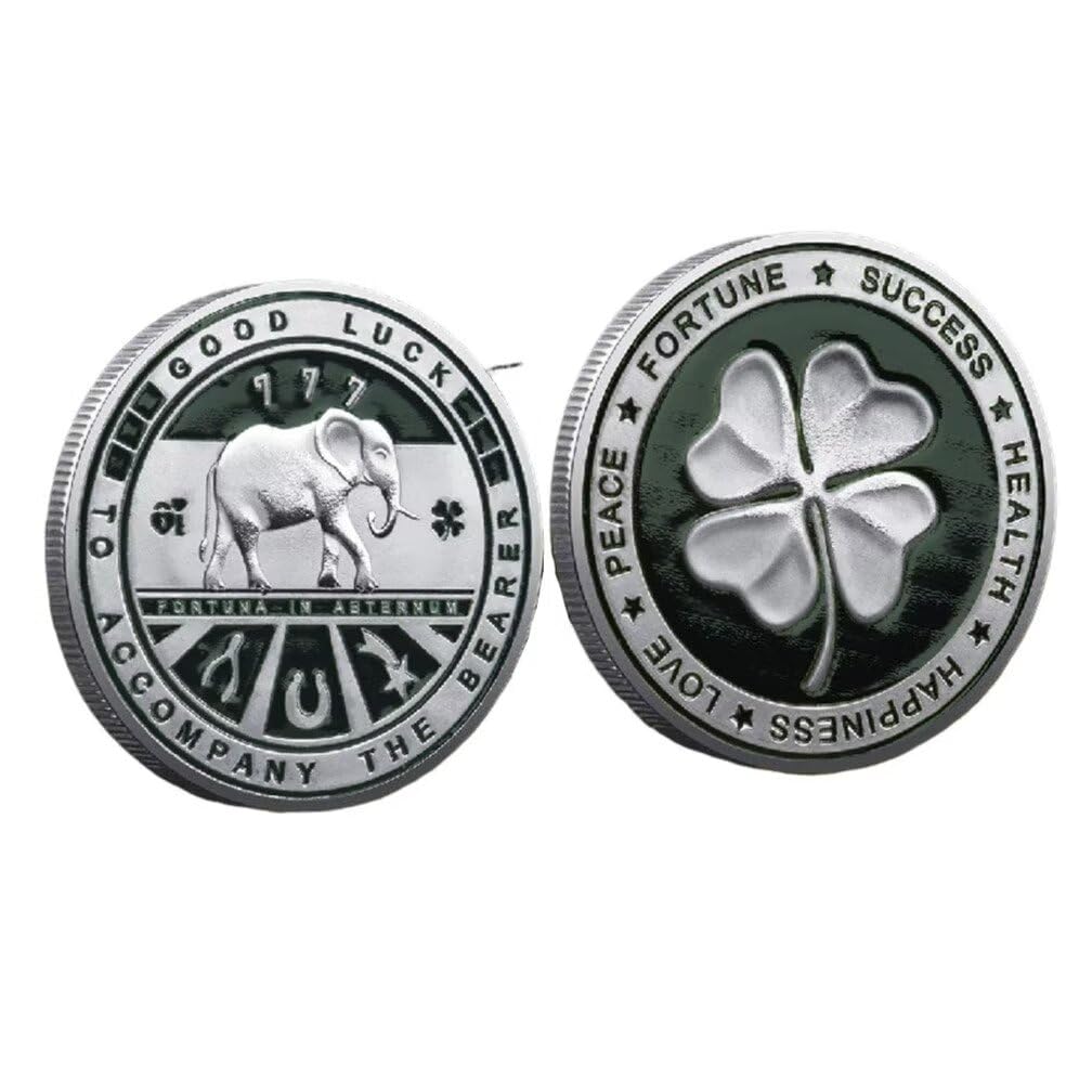 Amazon.co.jp: 四つ葉のクローバー ラッキーチャーム コイン 象と幸運のシンボル 幸運のギフト : ファッション