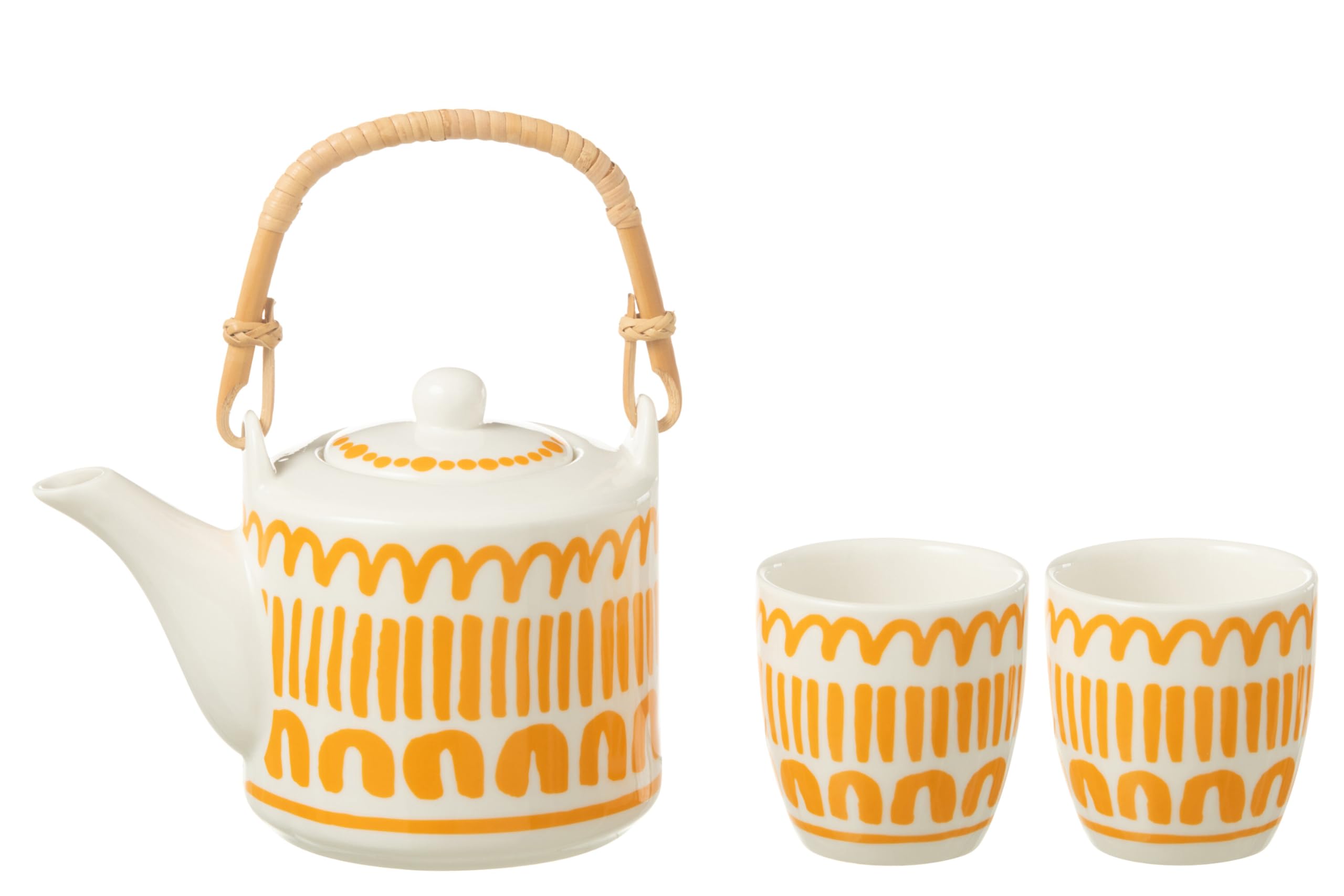 Théière céramique orange J-Line et tasses assorties en coffret 3 pièces à offrir pour une crémaillère