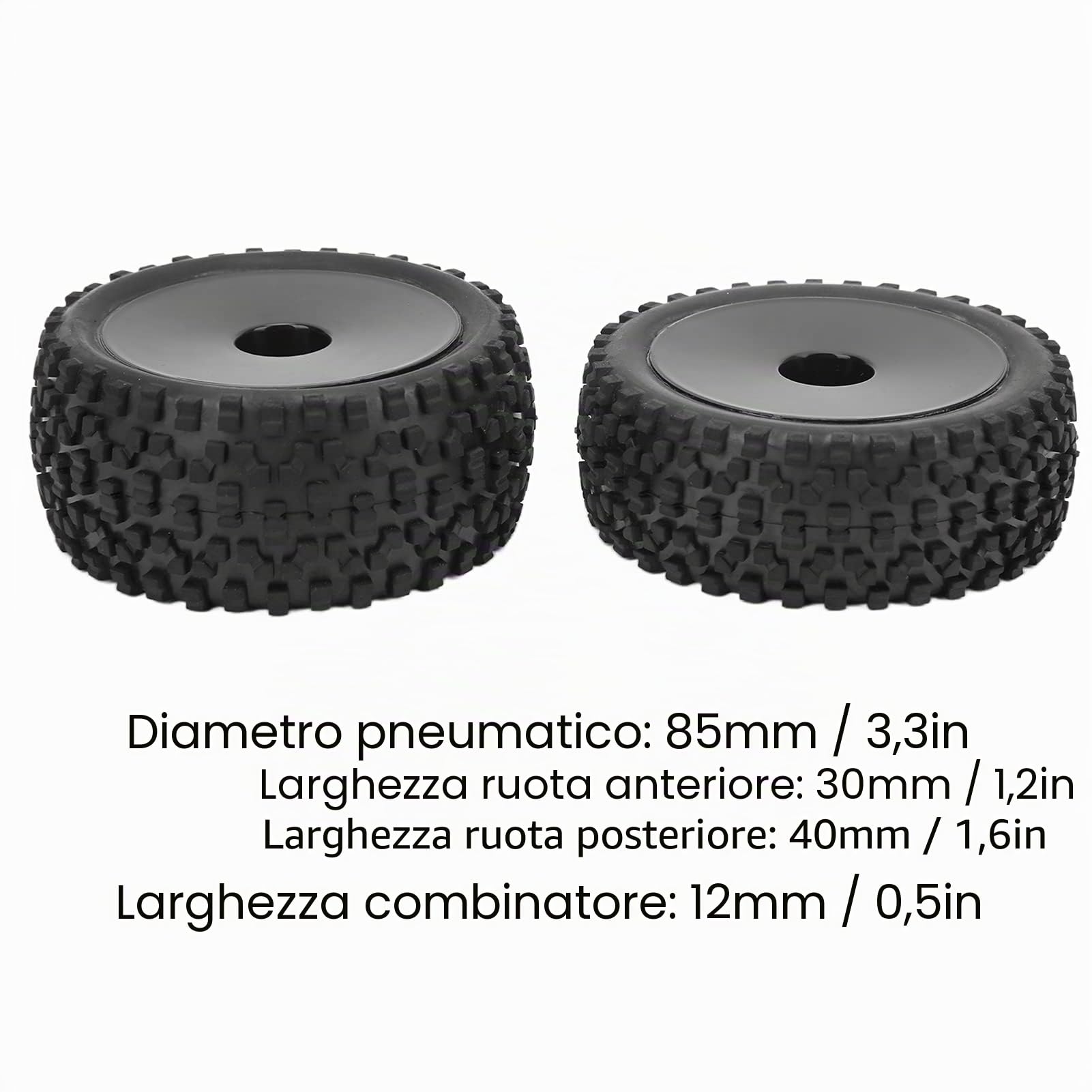 Pneumatici per Ruote RC, 4 Pneumatici Posteriori Anteriori RC e Ruote con Esagono da 12 Mm per Parti di Aggiornamento per Auto Fuoristrada 1/10 RC(Nero)Accessori per automodelli