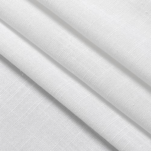 Image of White Linen Curtains 63 inches Long for Bedroom Back Tab Light Filtering Privacy Sheer White Curtains Modern Farmhouse Coastal Decor Off White Cotton Textured Gauze Curtain for Bathroom 2 Panel Set