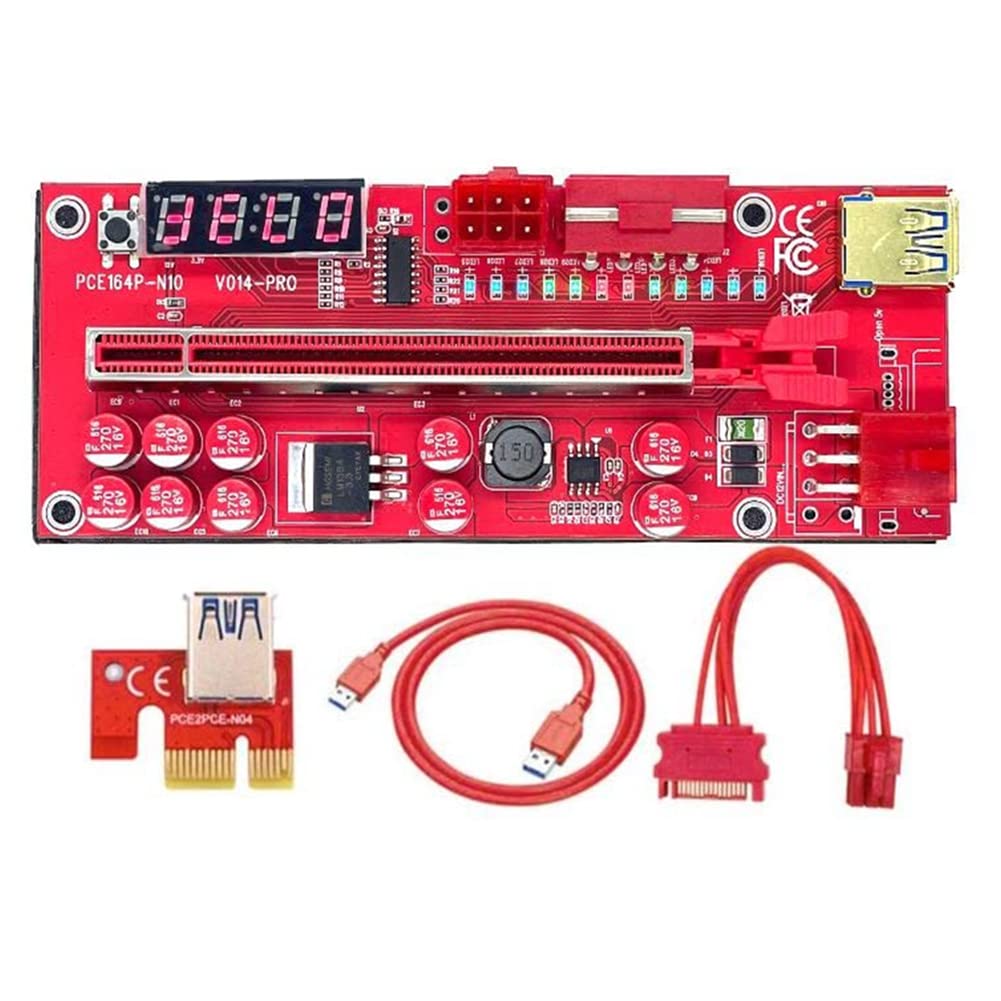 DhruvgaPCI Express Riser Card V014 Pro, PCIE Riser for Video Card, Riser PCI Express 1x to 16x Extender, USB 3.0 Dual 6Pin 4Pin Power for BTC Bitcoin Mining / Antminer Miner.(PCI-0272)