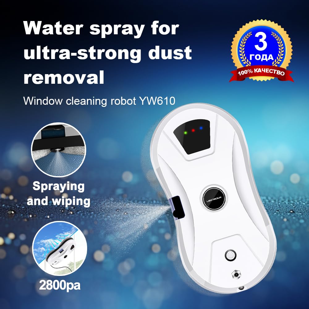 Robot lavavetri con telecomando, potenza di aspirazione 2800PA, robot lavavetri con serbatoio dell'acqua da 30 ml, spruzzo d'acqua automatico, lavavetri ligente per specchio del bagno,