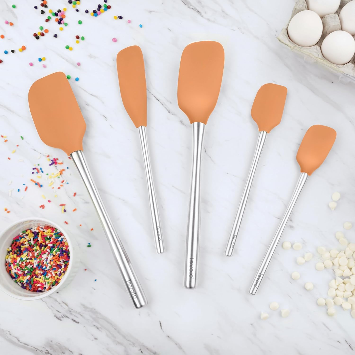 Tovolo Flex-Core Pfannenwender mit Edelstahlgriff, für Mahlzeiten, Kochen, Backen und mehr, Aprikose, 5 Stück