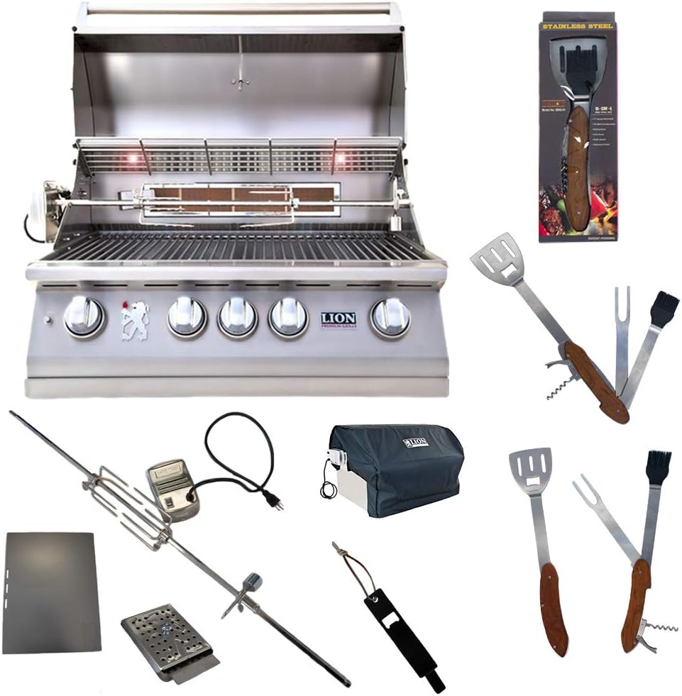 Lion Premium Grills 32-Inch Liquid Propane Grill L75000 with Exclusive Best of Backyard Gourmet Package