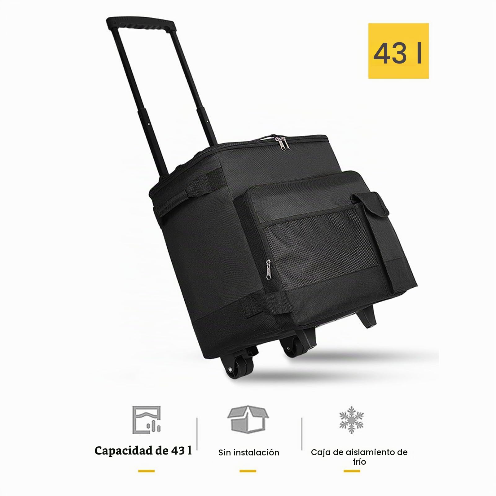 Buachois Enfriador Grande con Ruedas, 43L Refrigerador de Portátil Bolsa Isotérmica de Cofre de Hielo Impermeable con Tirones de Enfriamiento de Cañón Múltiple Plegable de Cierre Bolsillo de Aislado