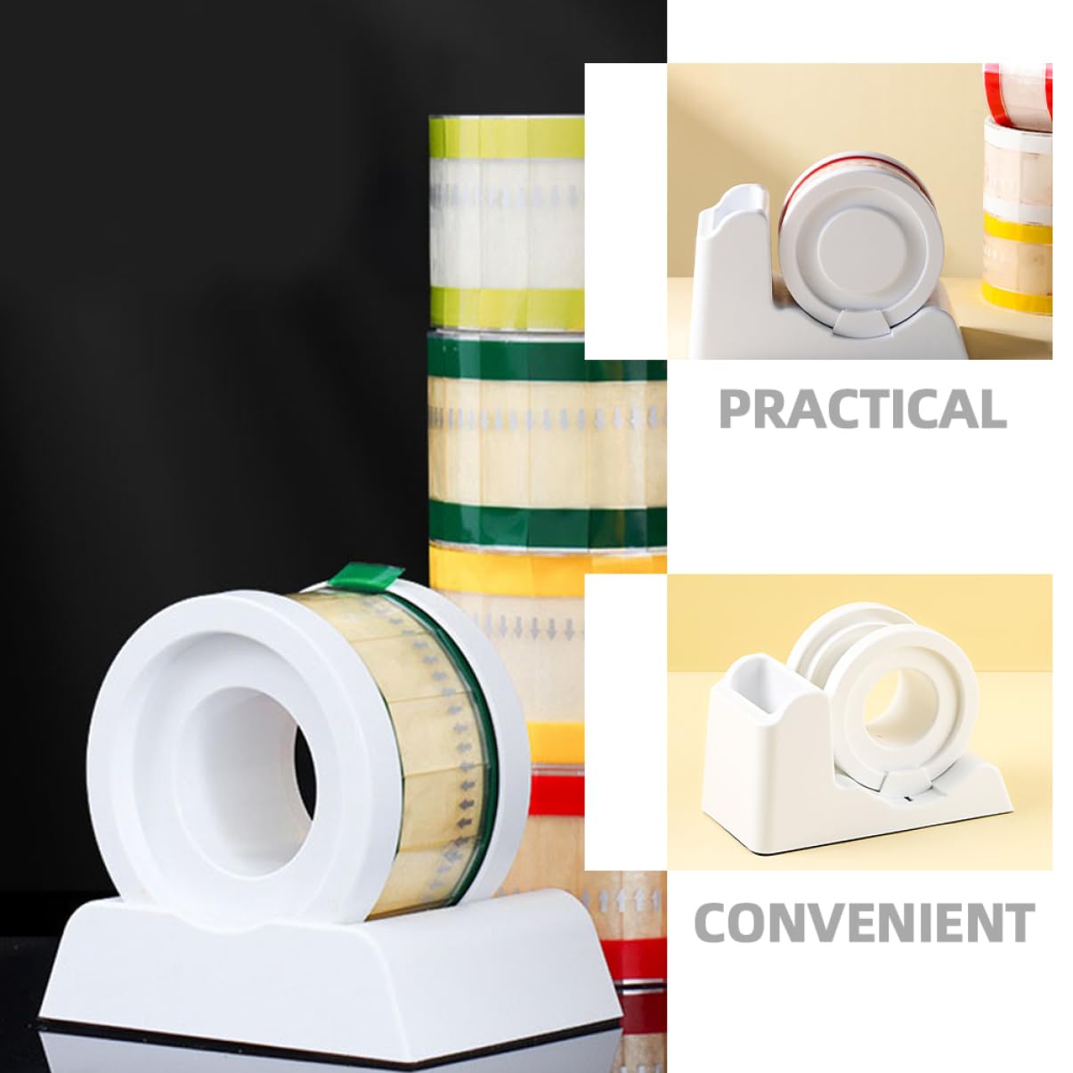 Dispenser per Nastro Adesivo da Scrivania in Plastica Bianco | Design Compatto e Semplice, Supporto Portatile per Ufficio e Scuola, Finitura Elegante