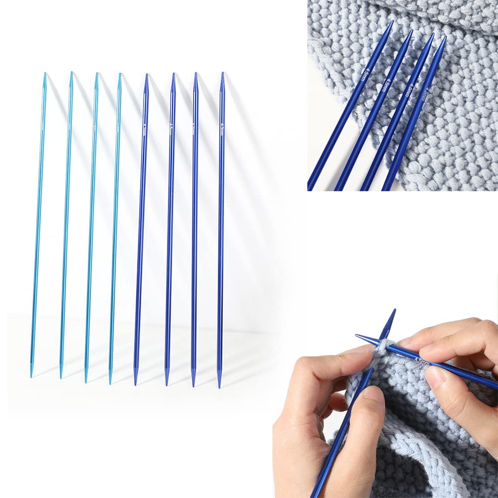 Set Ferri Da Maglia Doppia Punta - 16 Pezzi, 8 Misure (2.75mm-6.0mm), In Alluminio, 35cm