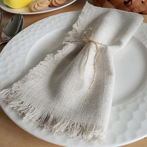 Flcsied Handmade Cloth Napkins 100% Cotton Napkins With Fringe, Set Of 4, 17.7 X 17.7 Inch Cotton Napkins Reusable Napkins Cloth Washable Table Napkins For Wedding Party (White) #TOP1